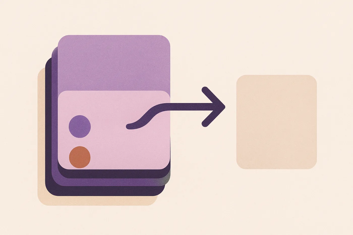 Abstract illustration of a dense stack of layered cards with one arrow flowing outward from it to a small separate card that is left blank, with no return arrow