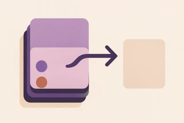 Abstract illustration of a dense stack of layered cards with one arrow flowing outward from it to a small separate card that is left blank, with no return arrow